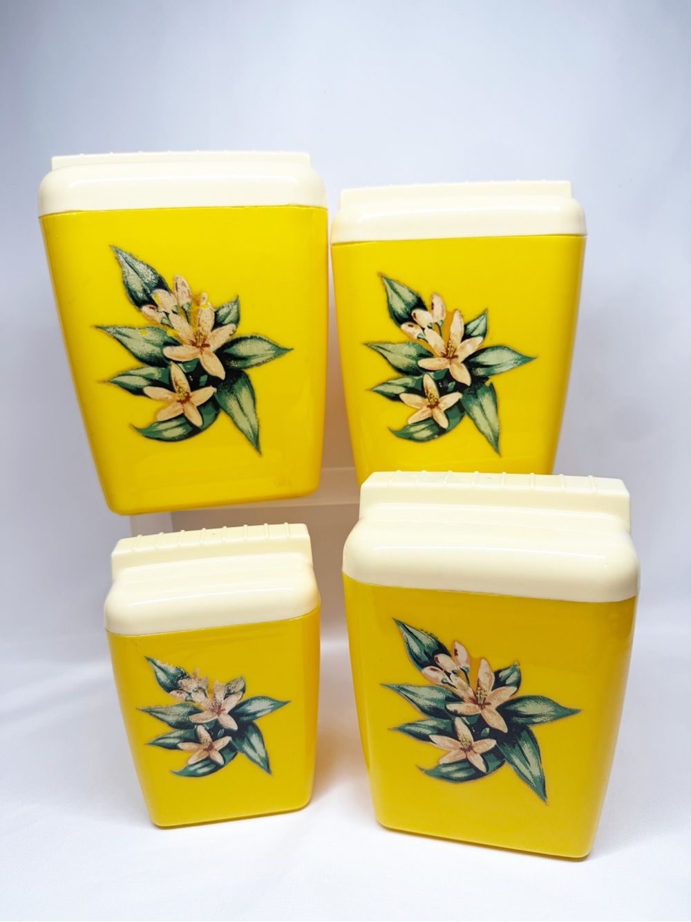 Vintage Burrite Yellow Floral Nesting Canister Set